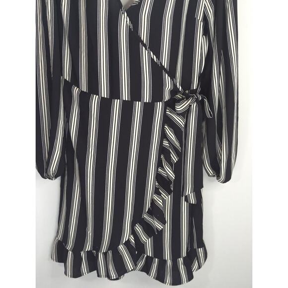 Xhilaration Women's Striped Faux Wrap Ruffle Dress Black White MED NWT Corporate - Picture 5 of 9